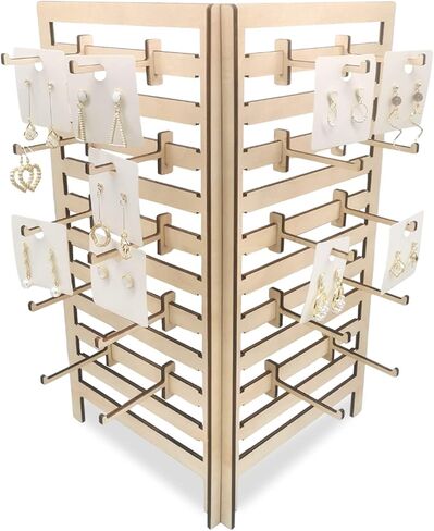 AnairsMo Wooden Jewelry Display Stand, Keychain Display Stand with Movable 20 Hooks, Earring Cards Necklace Bracelet Holder for Retail Table, Craft Show, Vendor Events in Kuwait