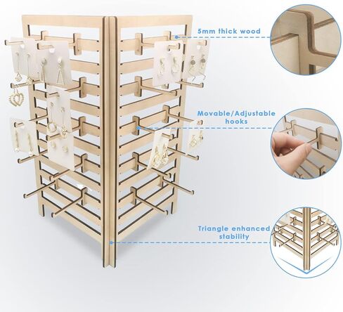 AnairsMo Wooden Jewelry Display Stand, Keychain Display Stand with Movable 20 Hooks, Earring Cards Necklace Bracelet Holder for Retail Table, Craft Show, Vendor Events in Kuwait