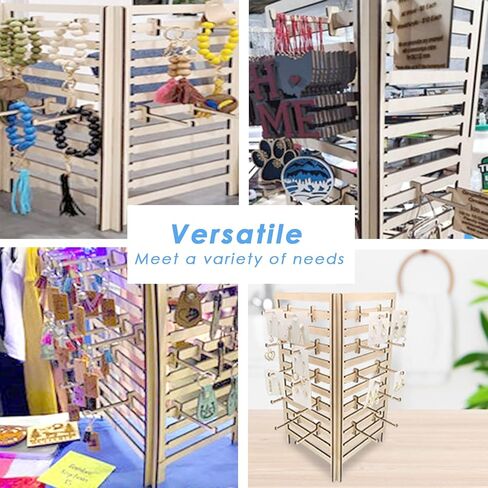 AnairsMo Wooden Jewelry Display Stand, Keychain Display Stand with Movable 20 Hooks, Earring Cards Necklace Bracelet Holder for Retail Table, Craft Show, Vendor Events in Kuwait