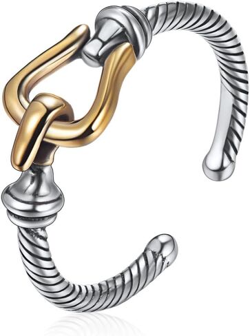 سلسلة ربط كوبية كلاسيكية من ChicSilver / حلقات متقاطعة 925 من الفضة الإسترلينية والنحاس المؤكسد حلقات مفتوحة قابلة للتعديل للنساء (مع صندوق هدايا) in Kuwait