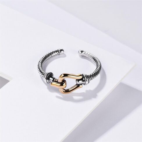 سلسلة ربط كوبية كلاسيكية من ChicSilver / حلقات متقاطعة 925 من الفضة الإسترلينية والنحاس المؤكسد حلقات مفتوحة قابلة للتعديل للنساء (مع صندوق هدايا) in Kuwait