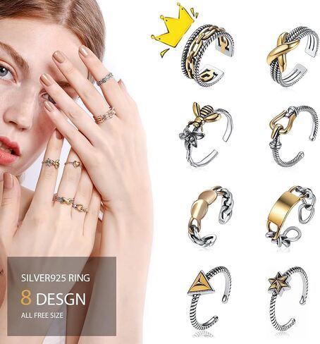 سلسلة ربط كوبية كلاسيكية من ChicSilver / حلقات متقاطعة 925 من الفضة الإسترلينية والنحاس المؤكسد حلقات مفتوحة قابلة للتعديل للنساء (مع صندوق هدايا) in Kuwait