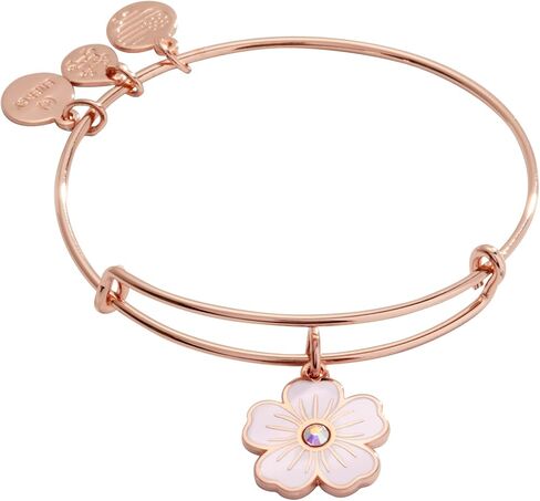 Alex and Ani Pink Pansy and Crystal Bangle Bracelet, Shiny Rose Gold Finish, 2 to 3.5 in in Saudi Arabia