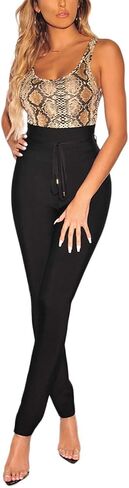 Queen.M Women's Sexy Bodysuit Leopard Snake Skin Leotard Tank Top Sleeveless Scoop Neck Bodycon Jumpsuit Onesie Romper in Kuwait