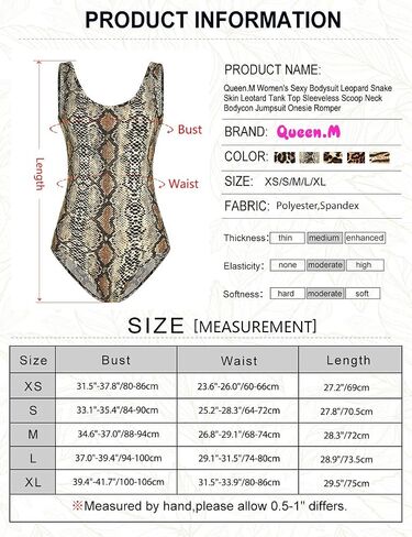 Queen.M Women's Sexy Bodysuit Leopard Snake Skin Leotard Tank Top Sleeveless Scoop Neck Bodycon Jumpsuit Onesie Romper in Kuwait