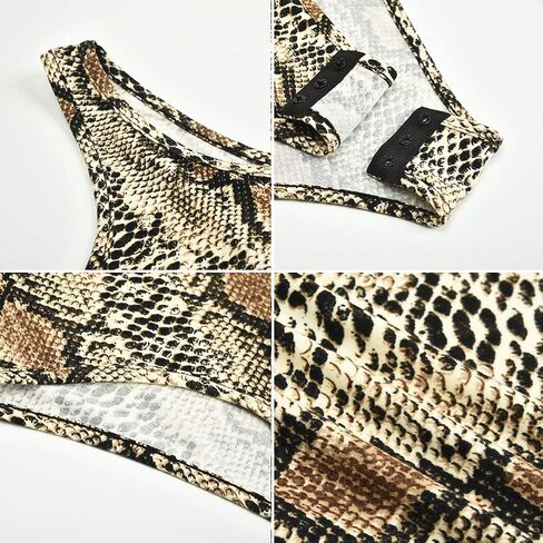 Queen.M Women's Sexy Bodysuit Leopard Snake Skin Leotard Tank Top Sleeveless Scoop Neck Bodycon Jumpsuit Onesie Romper in Kuwait