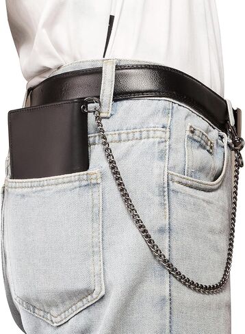 محفظة سلسلة لراكبي الدراجات النارية للرجال من انوين، محفظة من الجلد الطبيعي بتصميم طويل لحجب تقنية تحديد الهوية بموجات الراديو، حامل دفتر شيكات لسائقي الشاحنات in Kuwait