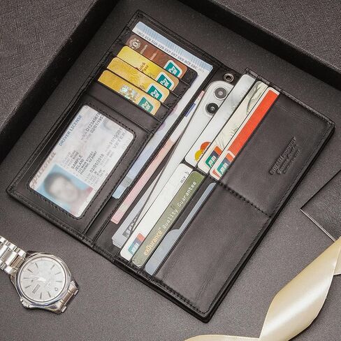 محفظة سلسلة لراكبي الدراجات النارية للرجال من انوين، محفظة من الجلد الطبيعي بتصميم طويل لحجب تقنية تحديد الهوية بموجات الراديو، حامل دفتر شيكات لسائقي الشاحنات in Kuwait