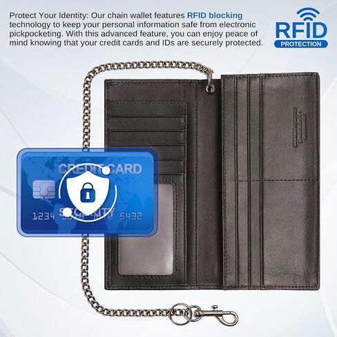 محفظة سلسلة لراكبي الدراجات النارية للرجال من انوين، محفظة من الجلد الطبيعي بتصميم طويل لحجب تقنية تحديد الهوية بموجات الراديو، حامل دفتر شيكات لسائقي الشاحنات in Kuwait