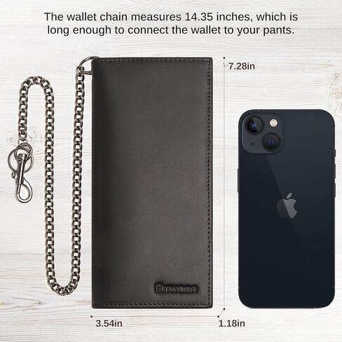 محفظة سلسلة لراكبي الدراجات النارية للرجال من انوين، محفظة من الجلد الطبيعي بتصميم طويل لحجب تقنية تحديد الهوية بموجات الراديو، حامل دفتر شيكات لسائقي الشاحنات in Kuwait