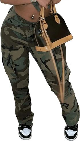 سروال Voghtic Army Cargo للنساء كاجوال في الهواء الطلق مموه نشط بنطال الركض مع جيوب in Kuwait