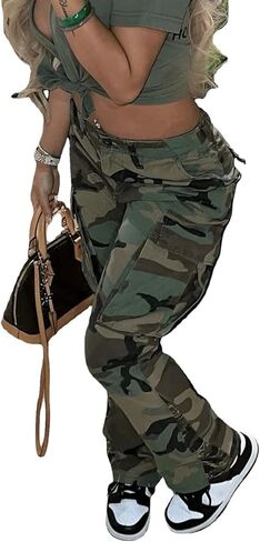 سروال Voghtic Army Cargo للنساء كاجوال في الهواء الطلق مموه نشط بنطال الركض مع جيوب in Kuwait