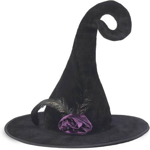 PTYQU Halloween Witch Hat - Glamorous Black Witches Accessories Fancy Velvet Hat with Flowers in Kuwait