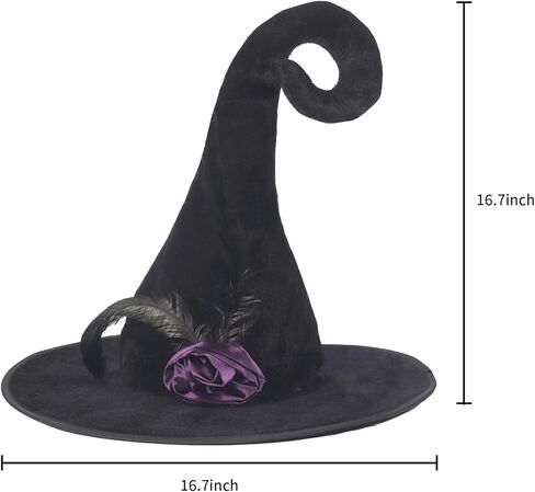 PTYQU Halloween Witch Hat - Glamorous Black Witches Accessories Fancy Velvet Hat with Flowers in Kuwait
