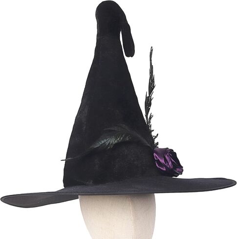 PTYQU Halloween Witch Hat - Glamorous Black Witches Accessories Fancy Velvet Hat with Flowers in Kuwait