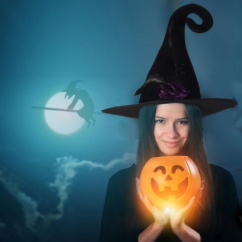 PTYQU Halloween Witch Hat - Glamorous Black Witches Accessories Fancy Velvet Hat with Flowers in Kuwait