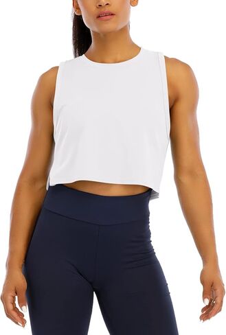 HIOINIEIY Womens Crop Tops Workout Tops Loose Sleeveless Cropped Muscle Open Side Shirts Gym Exercise Yoga Shirts in Saudi Arabia