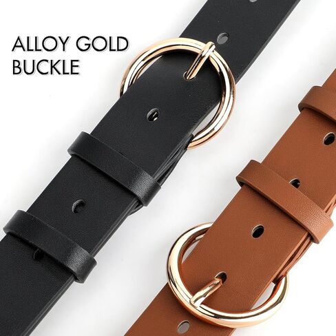 Balteus 2 حزمة حزام جلد أسود للنساء حزام خصر أنيق مع إبزيم ذهبي حزام فستان للسيدات لبنطلون الجينز in Kuwait