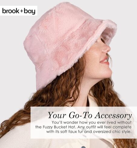 قبعة Brook + Bay من الفرو الصناعي - قبعات دلو غامضة وقبعة فرو - قبعة دلو شتوية، قبعة دلو منفوشة، قبعة دلو فروي in Kuwait