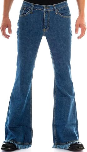 بنطلون رجالي مريح عتيق 60s 70s ذو جرس سفلي شرابة بنطلون قابل للتمدد كلاسيكي مريح متوهج ريترو ديسكو دينم in Kuwait