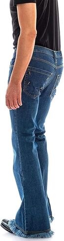 بنطلون رجالي مريح عتيق 60s 70s ذو جرس سفلي شرابة بنطلون قابل للتمدد كلاسيكي مريح متوهج ريترو ديسكو دينم in Kuwait