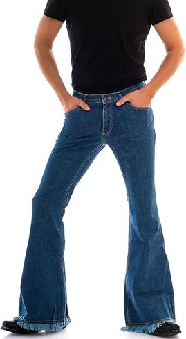 بنطلون رجالي مريح عتيق 60s 70s ذو جرس سفلي شرابة بنطلون قابل للتمدد كلاسيكي مريح متوهج ريترو ديسكو دينم in Kuwait