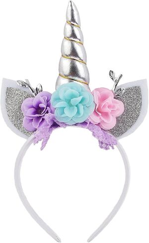 Unicorn Headband Flower Cat Ear Unicorn Horn Headband Perfect for Party Supplies Fantasy Favor (Gold) in Kuwait