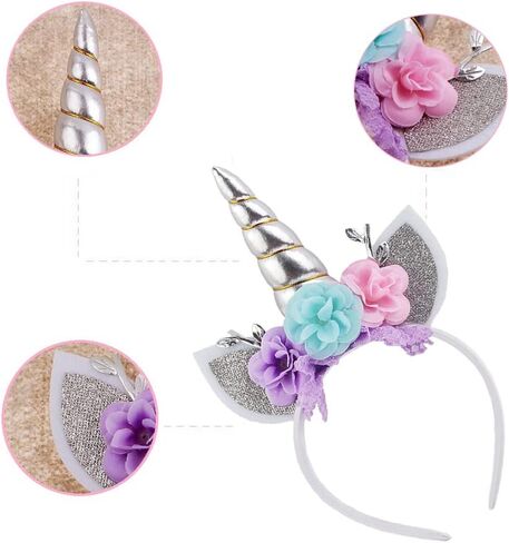 Unicorn Headband Flower Cat Ear Unicorn Horn Headband Perfect for Party Supplies Fantasy Favor (Gold) in Kuwait