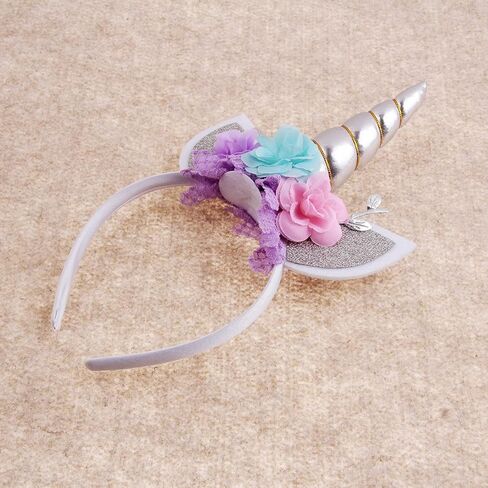 Unicorn Headband Flower Cat Ear Unicorn Horn Headband Perfect for Party Supplies Fantasy Favor (Gold) in Kuwait