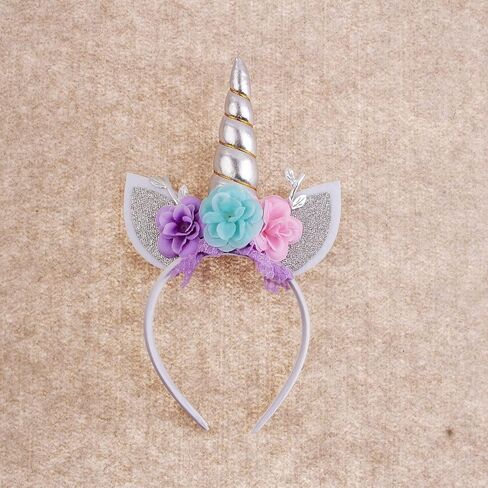 Unicorn Headband Flower Cat Ear Unicorn Horn Headband Perfect for Party Supplies Fantasy Favor (Gold) in Kuwait