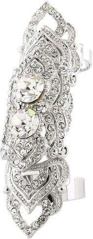 Silvertone Full Finger Rhinestone Crystal Two Band Armor Knuckle Heart Shield Ring (Silvertone) in Saudi Arabia