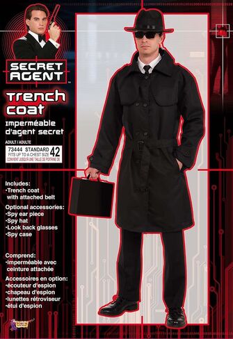 Forum Novelties Adult Secret Agent Spy Costume Trench Coat, Black, Standard in Saudi Arabia