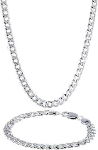 Metro Jewelry Thick Curb Chain Necklace and Bracelet Set in Stainless Steel 22 and 9 Inches 7.5 mm Wide Lobster Claw Jewelry Set in Saudi Arabia