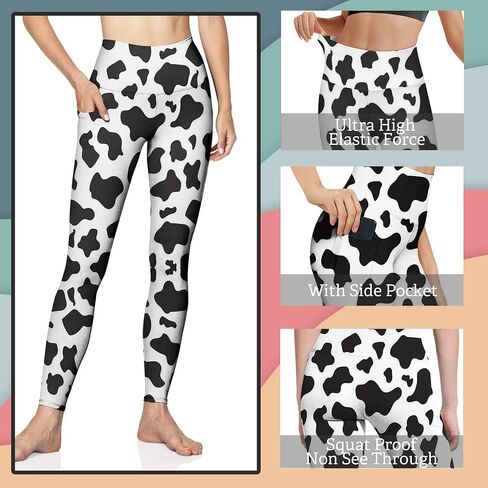 VWELOG Cow Print Leggings for Women High Waist Workout Leggings Soft Yoga Leggings Workout Pants Running Pants in Saudi Arabia