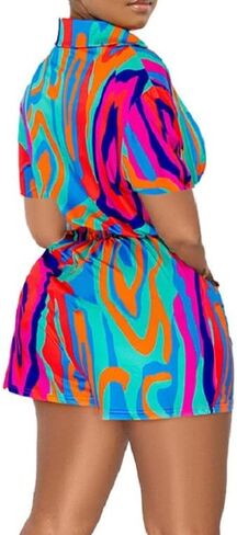 بذلة قطعة واحدة مثيرة من MOEENCN، ملابس قصيرة مخططة عميقة على شكل حرف V عالية الخصر وقميص صيفي قابل للتمدد للنساء بأزرار إرسال in Kuwait