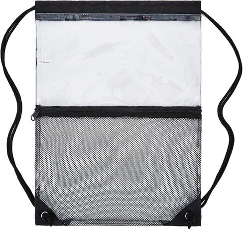 حقيبة برباط شفاف، حقيبة ظهر برباط من البولي فينيل كلورايد مع جيب شبكي بسحاب أمامي, أسود, 13.5" x 17" in Kuwait