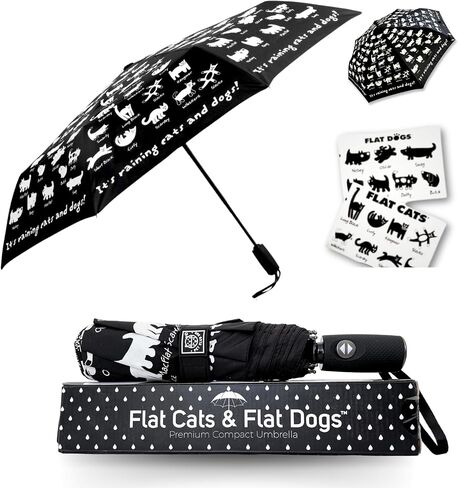 FLAT CATS & FLAT DOGS Travel Umbrella with Automatic Open & Close Function | Small, Foldable & Portable Compact Umbrella for Backpack | Windproof Umbrellas for Rain & UV Protection in Saudi Arabia