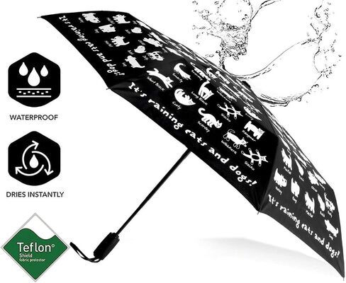 FLAT CATS & FLAT DOGS Travel Umbrella with Automatic Open & Close Function | Small, Foldable & Portable Compact Umbrella for Backpack | Windproof Umbrellas for Rain & UV Protection in Saudi Arabia
