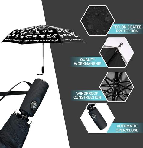 FLAT CATS & FLAT DOGS Travel Umbrella with Automatic Open & Close Function | Small, Foldable & Portable Compact Umbrella for Backpack | Windproof Umbrellas for Rain & UV Protection in Saudi Arabia