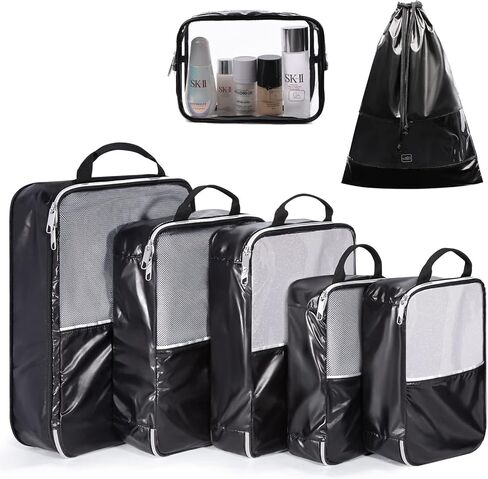Compression Packing Cubes, LIGHT FLIGHT 7 Set Travel Cubes for Packing, Lightweight Suitcase Organizer Bags Set & Luggage Organizer, Travel Bags Organizer for Luggage with Shoe Bag(Black) in Kuwait
