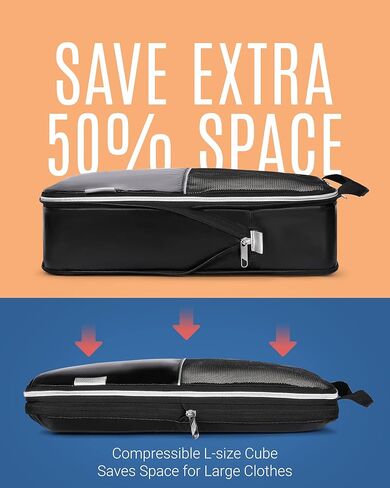 Compression Packing Cubes, LIGHT FLIGHT 7 Set Travel Cubes for Packing, Lightweight Suitcase Organizer Bags Set & Luggage Organizer, Travel Bags Organizer for Luggage with Shoe Bag(Black) in Kuwait