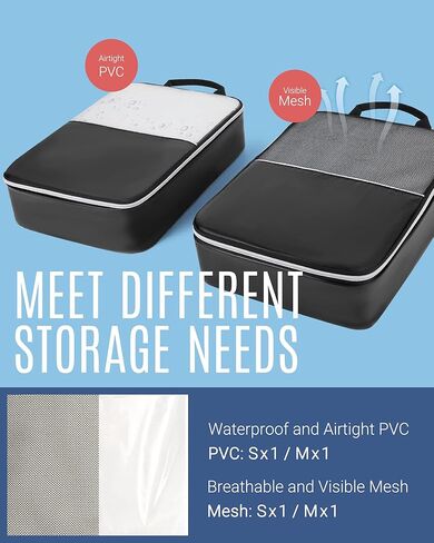 Compression Packing Cubes, LIGHT FLIGHT 7 Set Travel Cubes for Packing, Lightweight Suitcase Organizer Bags Set & Luggage Organizer, Travel Bags Organizer for Luggage with Shoe Bag(Black) in Kuwait