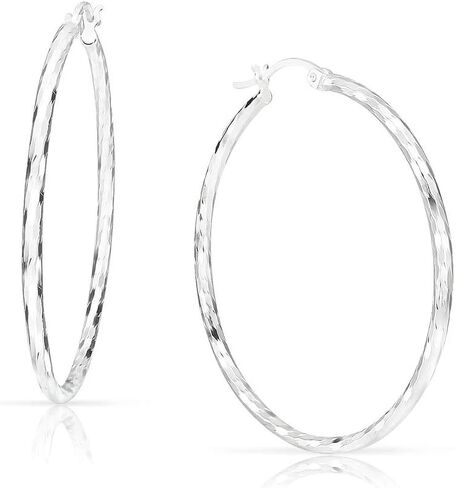 SOLIDSILVER- أقراط من الفضة الإسترليني بقطع الماس شريطية فوق الأعلى للنساء والفتيات والمراهقات بمقاسات 15-70 ملم in Kuwait