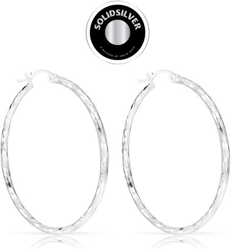 SOLIDSILVER- أقراط من الفضة الإسترليني بقطع الماس شريطية فوق الأعلى للنساء والفتيات والمراهقات بمقاسات 15-70 ملم in Kuwait