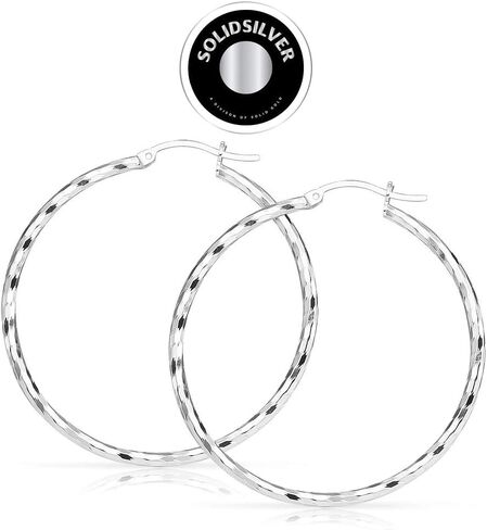 SOLIDSILVER- أقراط من الفضة الإسترليني بقطع الماس شريطية فوق الأعلى للنساء والفتيات والمراهقات بمقاسات 15-70 ملم in Kuwait