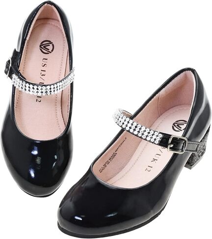 أحذية LseLom للفتيات مع حجر الراين Mary Janes للفتيات ذات الكعب اللامع للحفلات ذات الخطاف والحلقة in Kuwait