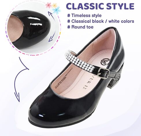 أحذية LseLom للفتيات مع حجر الراين Mary Janes للفتيات ذات الكعب اللامع للحفلات ذات الخطاف والحلقة in Kuwait