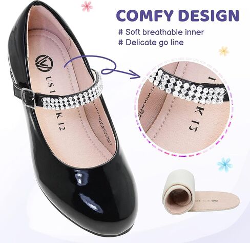 أحذية LseLom للفتيات مع حجر الراين Mary Janes للفتيات ذات الكعب اللامع للحفلات ذات الخطاف والحلقة in Kuwait