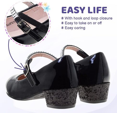 أحذية LseLom للفتيات مع حجر الراين Mary Janes للفتيات ذات الكعب اللامع للحفلات ذات الخطاف والحلقة in Kuwait