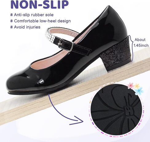 أحذية LseLom للفتيات مع حجر الراين Mary Janes للفتيات ذات الكعب اللامع للحفلات ذات الخطاف والحلقة in Kuwait